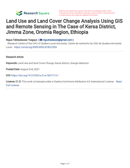 Land Use and Land Cover Change Analysis Using GIS and Remote Sensing in the Case of Kersa District, Jimma Zone, Oromia Region, Ethiopia