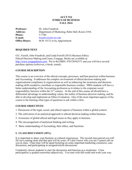 Acct 514 Ethics of Business Fall 2014