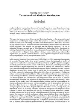Reading the Tracker: the Antinomies of Aboriginal Ventriloquism