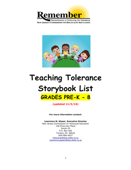 Teaching Tolerance Storybook List GRADES PRE-K - 8