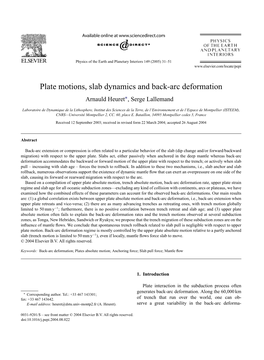 Plate Motions, Slab Dynamics and Back-Arc Deformation Arnauld Heuret∗, Serge Lallemand