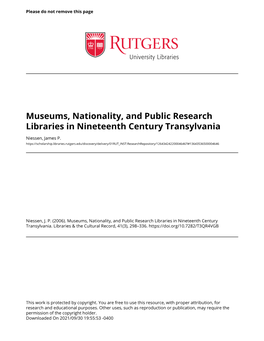 Museums, Nationality, and Public Research Libraries in Nineteenth Century Transylvania