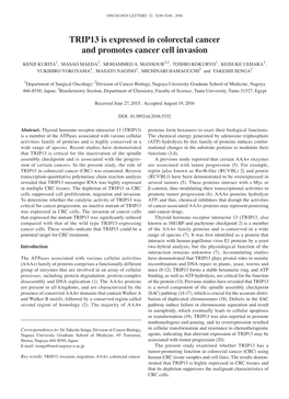TRIP13 Is Expressed in Colorectal Cancer and Promotes Cancer Cell Invasion