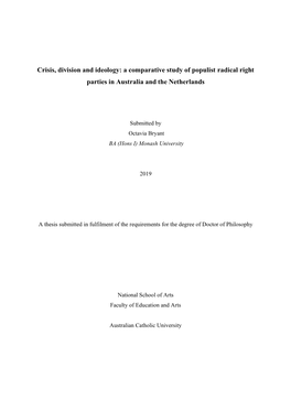 Crisis, Division and Ideology: a Comparative Study of Populist Radical Right Parties in Australia and the Netherlands