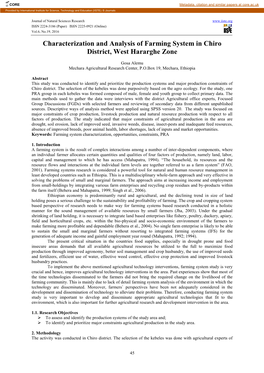 Characterization and Analysis of Farming System in Chiro District, West Hararghe Zone