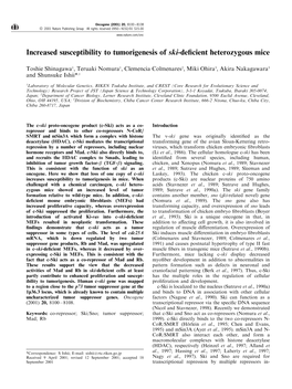 Increased Susceptibility to Tumorigenesis of Ski-Deficient