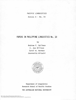 PAPERS in PHILIPPINE LINGUISTICS No. 10