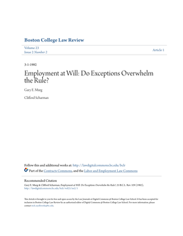 Employment at Will: Do Exceptions Overwhelm the Rule? Gary E