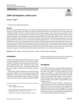 CGRP and Headache: a Brief Review