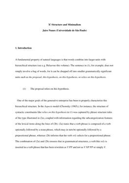 X'-Structure and Minimalism Jairo Nunes (Universidade De São Paulo