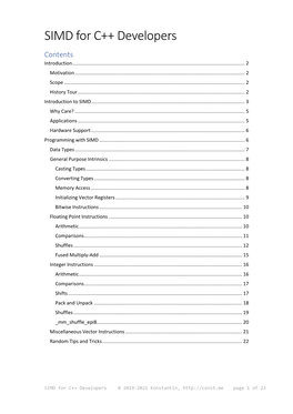 SIMD for C++ Developers Contents Introduction