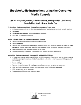 Ebook/Eaudio Instructions Using the Overdrive Media Console