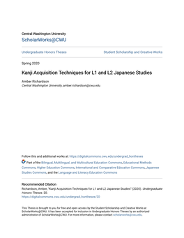 Kanji Acquisition Techniques for L1 and L2 Japanese Studies