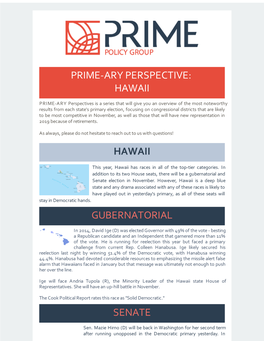 Prime-Ary Perspective: Hawaii Hawaii Gubernatorial Senate