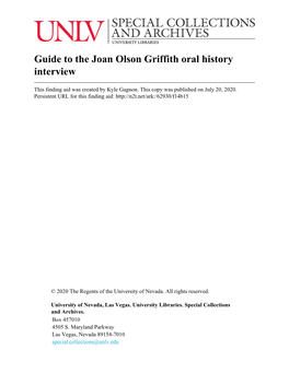 Guide to the Joan Olson Griffith Oral History Interview