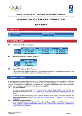 INTERNATIONAL ICE HOCKEY FEDERATION Ice Hockey