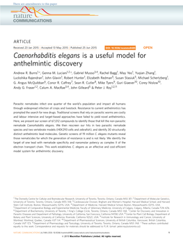 Caenorhabditis Elegans Is a Useful Model for Anthelmintic Discovery