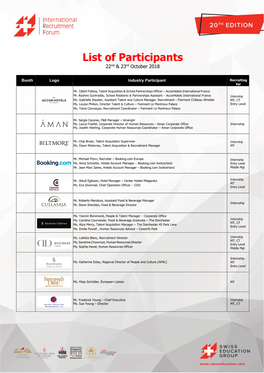 List of Participants 22Nd & 23Rd October 2018