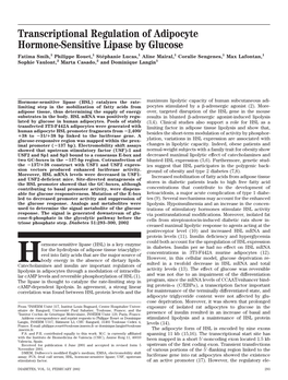 Transcriptional Regulation of Adipocyte Hormone-Sensitive Lipase by Glucose