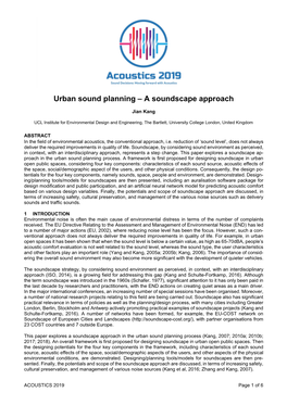 Urban Sound Planning – a Soundscape Approach