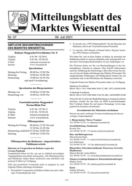 Mitteilungsblatt Des Marktes Wiesenttal Nr