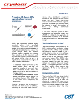 Protecting AC Output Ssrs Against Voltage Transient Phenomena