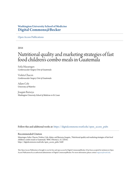 Nutritional Quality and Marketing Strategies of Fast Food Childrenâ•Žs