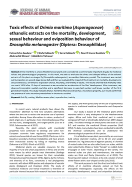 Toxic Effects of Drimia Maritima (Asparagaceae) Ethanolic Extracts