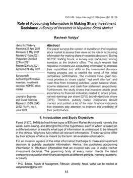 Role of Accounting Information in Making Share Investment Decisions: a Survey of Investors in Nepalese Stock Market