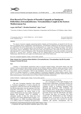 First Record of Two Species of Parasitic Copepods on Immigrant Pufferfishes (Tetraodontiformes: Tetraodontidae) Caught in the Eastern