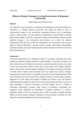 Effects of Drastic Changes in Living Environment: a Displaced Community