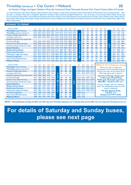 For Details of Saturday and Sunday Buses, Please See Next Page SATURDAY