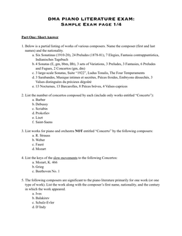 PIANO LITERATURE EXAM: Sample Exam Page 1/4