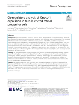 Cis-Regulatory Analysis of Onecut1 Expression in Fate-Restricted Retinal Progenitor Cells