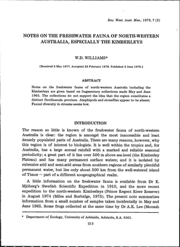 Notes on the Freshwater Fauna of North-Western Australia, Especially the Kimberleys