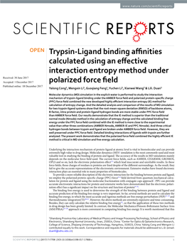 Trypsin-Ligand Binding Affinities Calculated Using an Effective