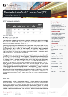 Ellerston Australian Small Companies Fund (SCF) Performance Report | November 18