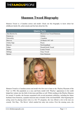 Shannon Tweed Biography