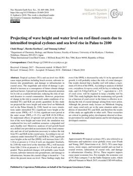 Projecting of Wave Height and Water Level on Reef-Lined Coasts Due to Intensiﬁed Tropical Cyclones and Sea Level Rise in Palau to 2100