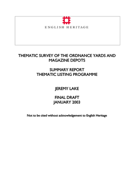 Thematic Survey of the Ordnance Yards and Magazine Depots
