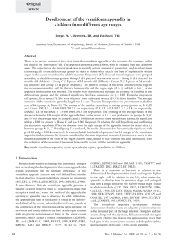 Development of the Vermiform Appendix in Children from Different Age Ranges