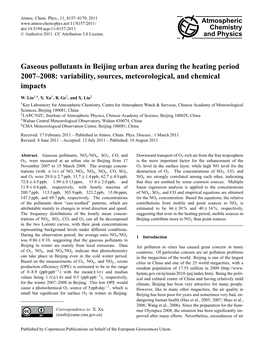 Gaseous Pollutants in Beijing Urban Area During the Heating Period 2007–2008: Variability, Sources, Meteorological, and Chemical Impacts