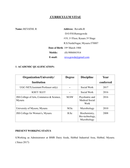 CURRICULUM VITAE(Revathi)