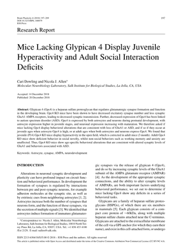 Mice Lacking Glypican 4 Display Juvenile Hyperactivity and Adult Social Interaction Deficits