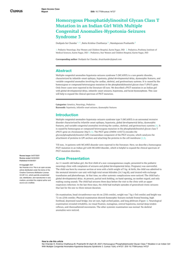 Homozygous Phosphatidylinositol Glycan Class T Mutation in an Indian Girl with Multiple Congenital Anomalies-Hypotonia-Seizures Syndrome 3