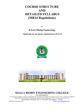 COURSE STRUCTURE and DETAILED SYLLABUS (MR14 Regulations)