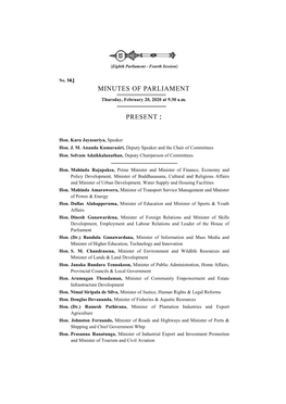 Minutes of Parliament Present