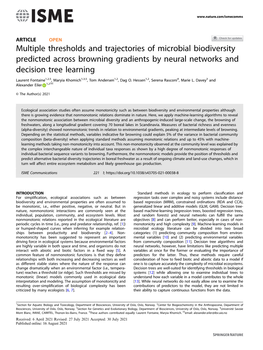 Multiple Thresholds and Trajectories of Microbial Biodiversity Predicted Across Browning Gradients by Neural Networks and Decision Tree Learning