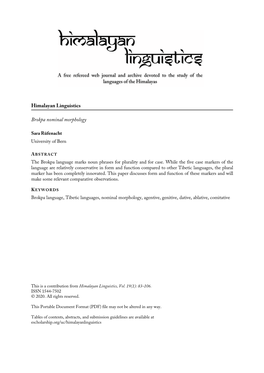 Himalayan Linguistics Brokpa Nominal Morphology