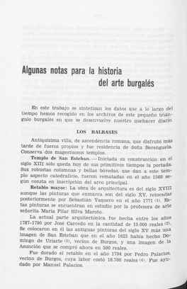 Algunas Notas Para La Historia Del Arte Burgalés